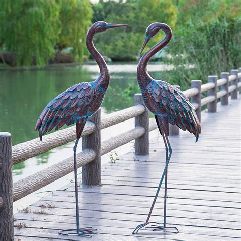 Kircust Garden Crane Statues Patina Heron Decoy Standing Metal Crane