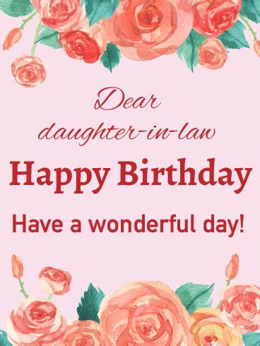 rose happy birthday card  daughter  law birthday greeting