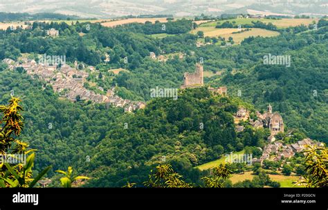 France Aveyron Najac High Angle Shot Of The Village And The Castle