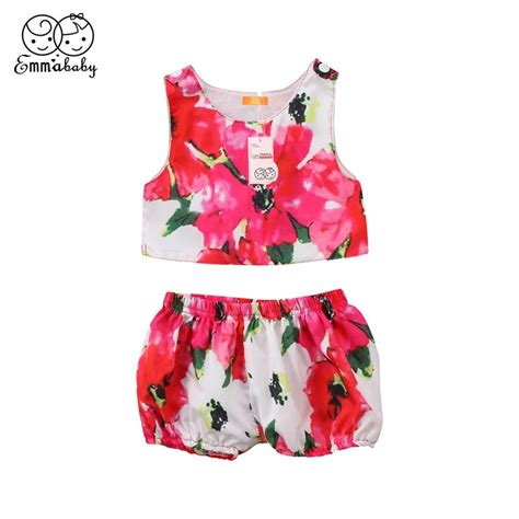 Emmababy Newborn Baby Girl Clothes Summer Sleeveless Red Flower T Shirt