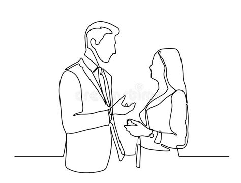 Continuous Line Drawing Of Two Colleagues Standing And Talking Continuous Line Drawing Of Man