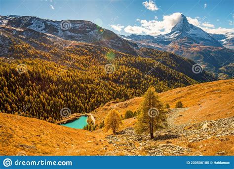 Stunning Autumn Scenery Of Famous Alp Peak Matterhorn From Sunnega Area