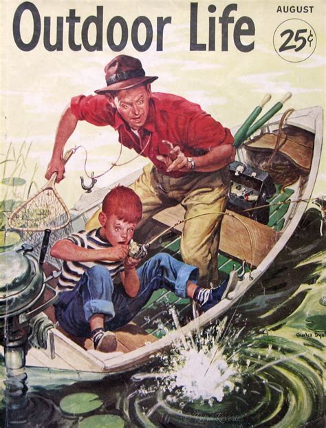 1953 Outdoor Life Magazine Cover 1950s Father And Son