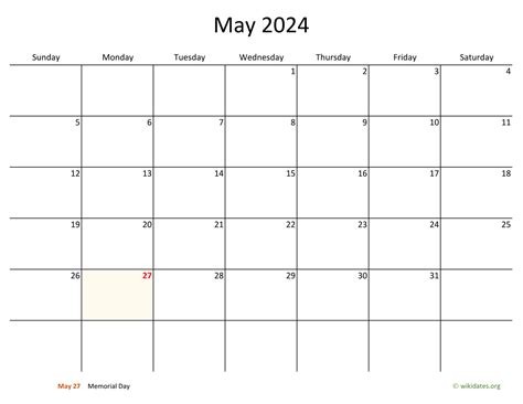 May 2024 Calendar With Bigger Boxes