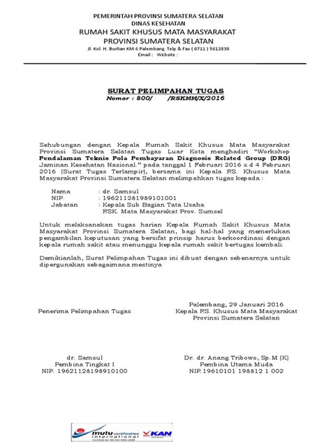 Surat tugas biasanya akan dikeluarkan ketika ada salah satu karyawan dari perusahaan, lembaga pemerintahan atau instansi yang lainnya untuk menugaskan pekerjaan diluar kantor. Surat Pelimpahan Tugas