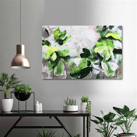 20x30 Original Botanical Canvas Abstract Green Leaves Etsy Grey