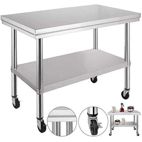 24 X 30 X 32 Inch Stainless Steel Work Table With Casters Heavy Duty