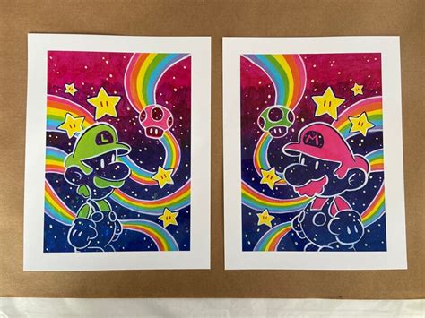Psychedelic Mario And Luigi Rainbow Galaxy Mario Bros Art Etsy