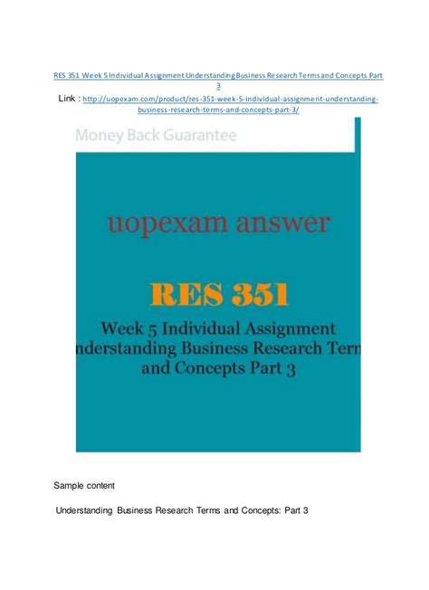 Res 351 Week 5 Individual Assignment Understanding Business Research