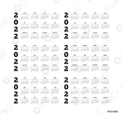 Conjunto De Calendários Simples De 2022 Anos Em Diferentes Vetor De