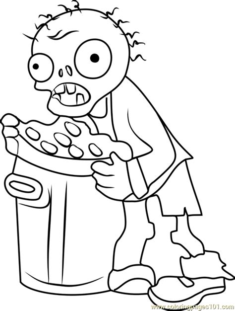 Trash Can Zombie Coloring Page for Kids - Free Plants vs. Zombies