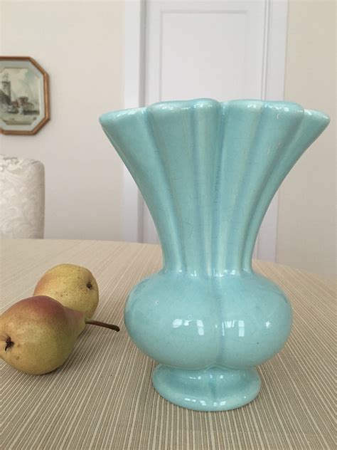 Vintage Camark Blue Fluted Vase Ruffled Rim Vase Bulbous Etsy