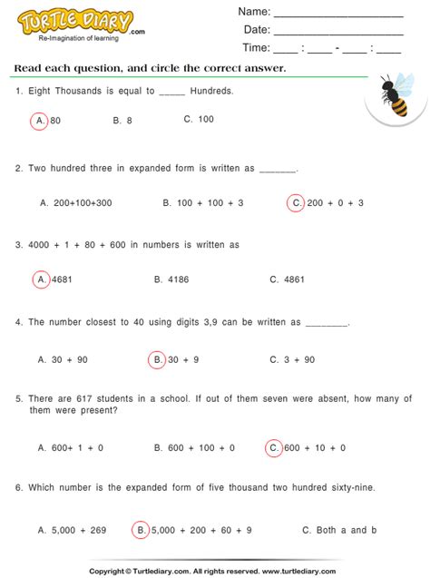 write numbers  expanded form worksheet turtle diary