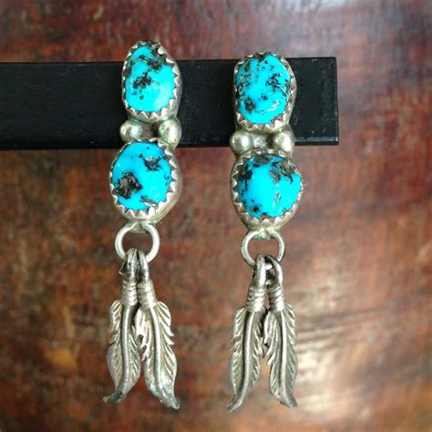 Vintage Turquoise Navajo Dangle Sterling Silver Pierced Post Etsy