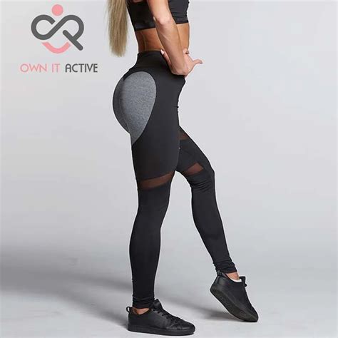 Sexy Women Sport Leggings Elastic Patchwork Mesh Pants For Running Gym