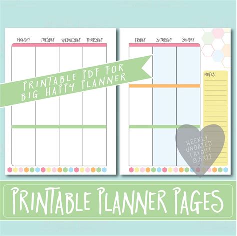 Happy Planner Printable Weekly Planner Refills Big Inserts Etsy
