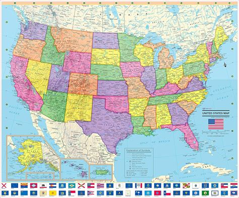 United States Wall Map Poster With State Flags 24x20