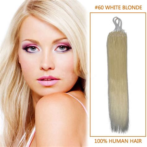 Tape in hair extensions straight 18 inch. 18 Inch #60 White Blonde Micro Loop Human Hair Extensions 100S