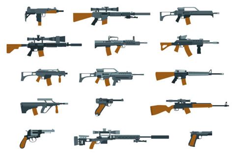 Set Weapon Military Rifle Revolver And Pistol Vector Image 43 Off