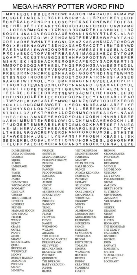 Very Hard Word Searches Printable Mega Harry Potter Word Word