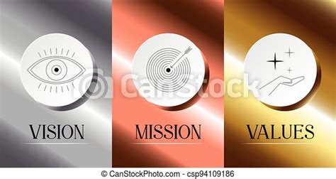 Mission Vision Values Concept Three Icons Vector Illustration