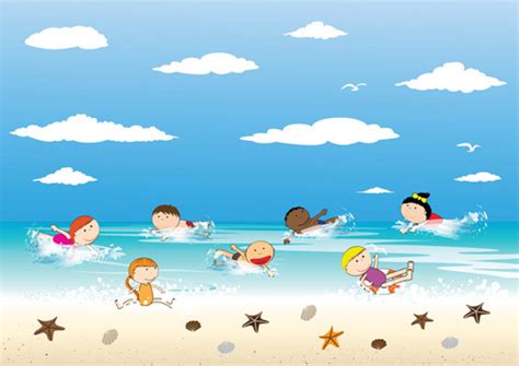 Children And Beach Summer Background Vector Vectors Graphic Art Designs