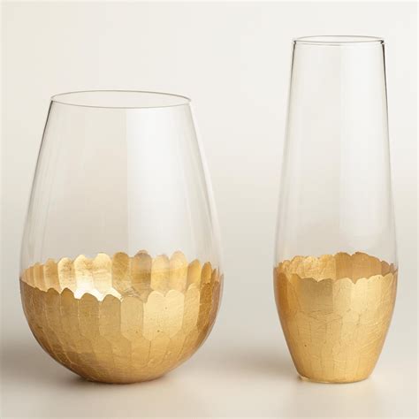 Gold Stemless Wine Glasses Set Of 4 Stemless Champagne Flutes Gold Champagne Flutes