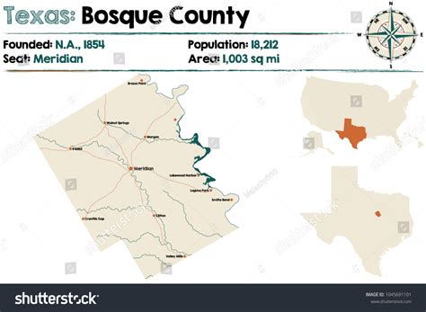 Detailed Map Of Bosque County In Texas Usa Royalty Free Stock Vector