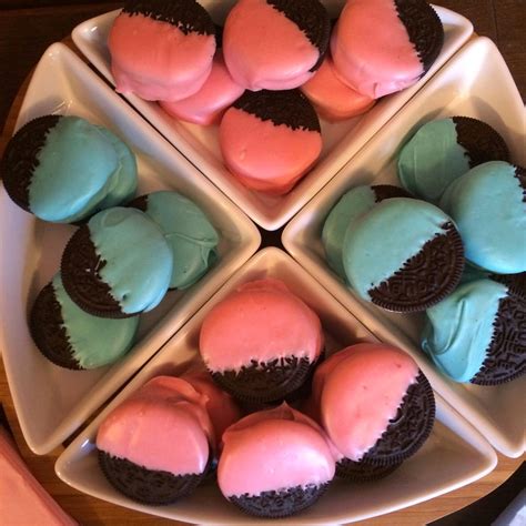 On the boy side we had blue punch {hawaiian punch mixed with minute maid lemonade}, blue jello with some homemade whip cream mixed with a little blue food coloring. Blue and Pink Dipped Oreos. A super easy dessert for a ...