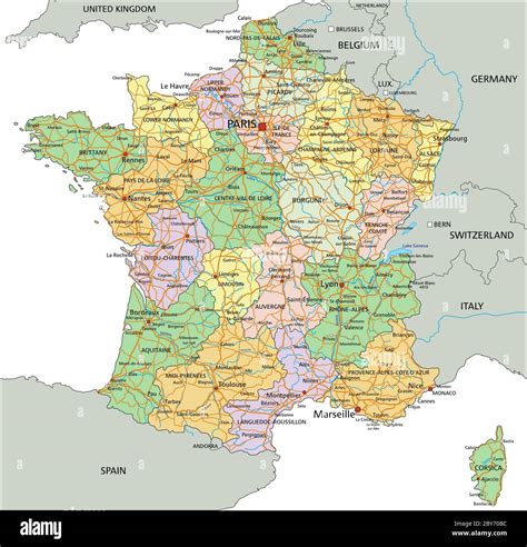France Highly Detailed Editable Political Map With Labeling Stock Vector Image Art Alamy