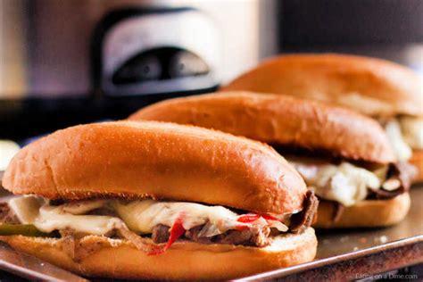 Cut the beef round steak into thin slices and brown just a minute in a pan. Crock Pot Philly Cheese Steak Sandwich Recipe - Easy Weeknight Meal