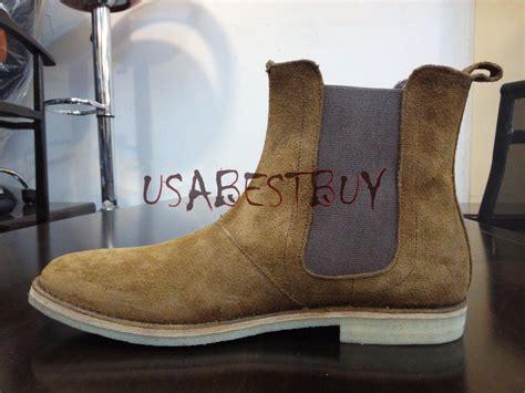 New Pure Handmade Mens Brown Chelsea Suede Leather Boots With Crepe