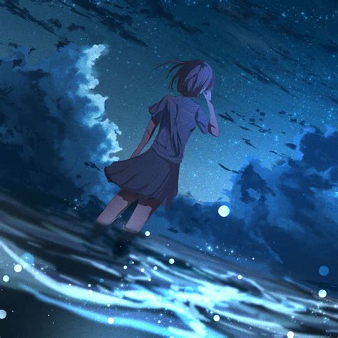 1024x1024 Anime Girl In Half Moon Night 4k 1024x1024 Resolution