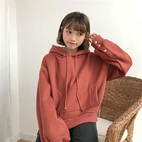 3 Colors Korean Harajuku Women Casual Hoodies Cute Button Loose Fleece