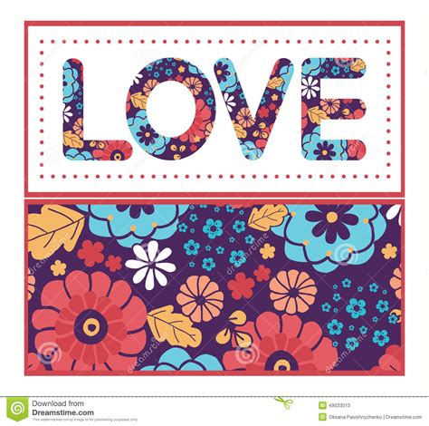 Vector Colorful Bouquet Flowers Love Text Frame Stock Vector