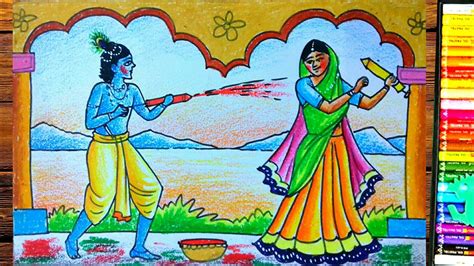 Holi Drawing With Radha Krishnafestival Painting Youtube