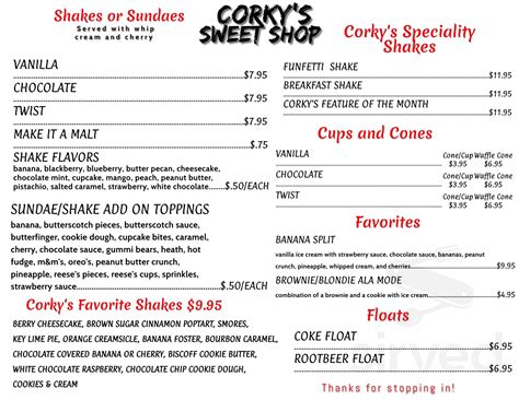 Corky's Dawg House menu in Brevard, North Carolina, USA