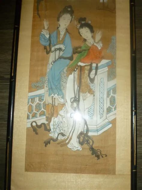 Antique Chinese Painting On Silk X Museum Quality Signed Stamped Picclick Uk