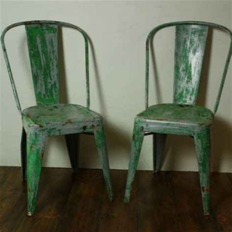 5 pieces available as a set. Pair of vintage metal 1920s Tolix French cafe chairs ...