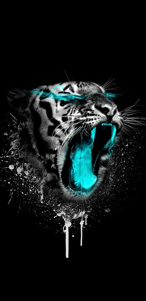 Download Neon Blue Angry Tiger Wallpaper