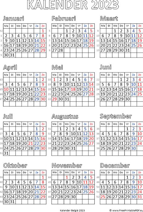 Kalender Van België 2023 Pdf Gratis Printbare Pdf