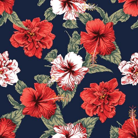 Premium Vector Seamless Floral Pattern Hibiscus Flowers Background