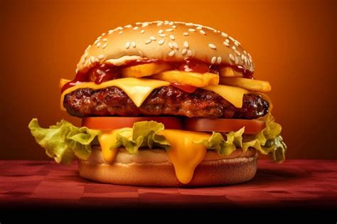 Premium Ai Image Big Tasty Cheeseburger On Orange Background 3d