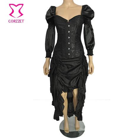 black puff sleeve victorian corsets and bustiers sexy corset and skirt gothic steampunk dress