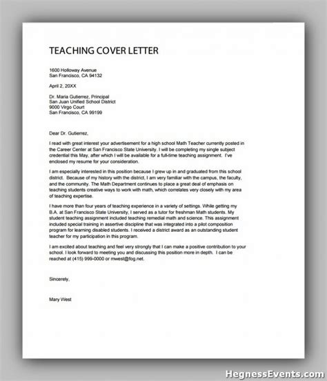21 Best Teacher Cover Letters Examples Hennessy Events