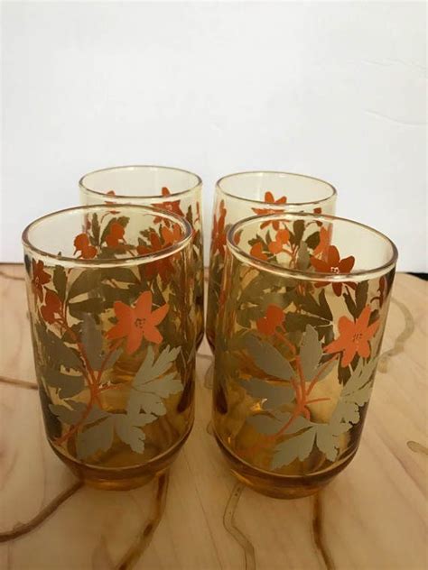 Vintage Libbey Amber Juice Glasses With Orange And Yellow Etsy Juice Glasses Fall Design