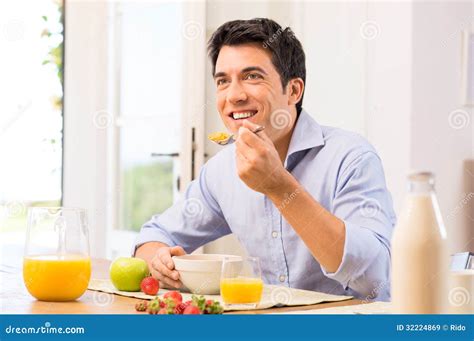 Man Having Breakfast Stock Image Image Of Home Bowl 32224869