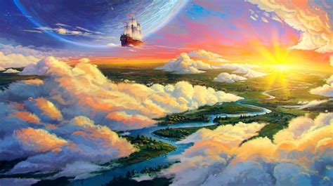Artwork Fantasy Art Boat Clouds Wallpaper 201201 2075x1059px On