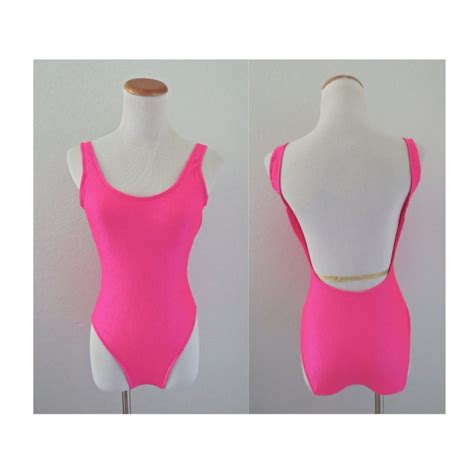 Vintage Hot Pink Swimsuit Neon Pink Bathing Suit 90s Swimsuit