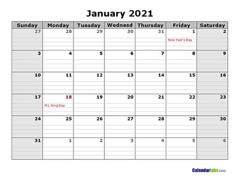 2021 printable landscape monthly calendar free printable templates